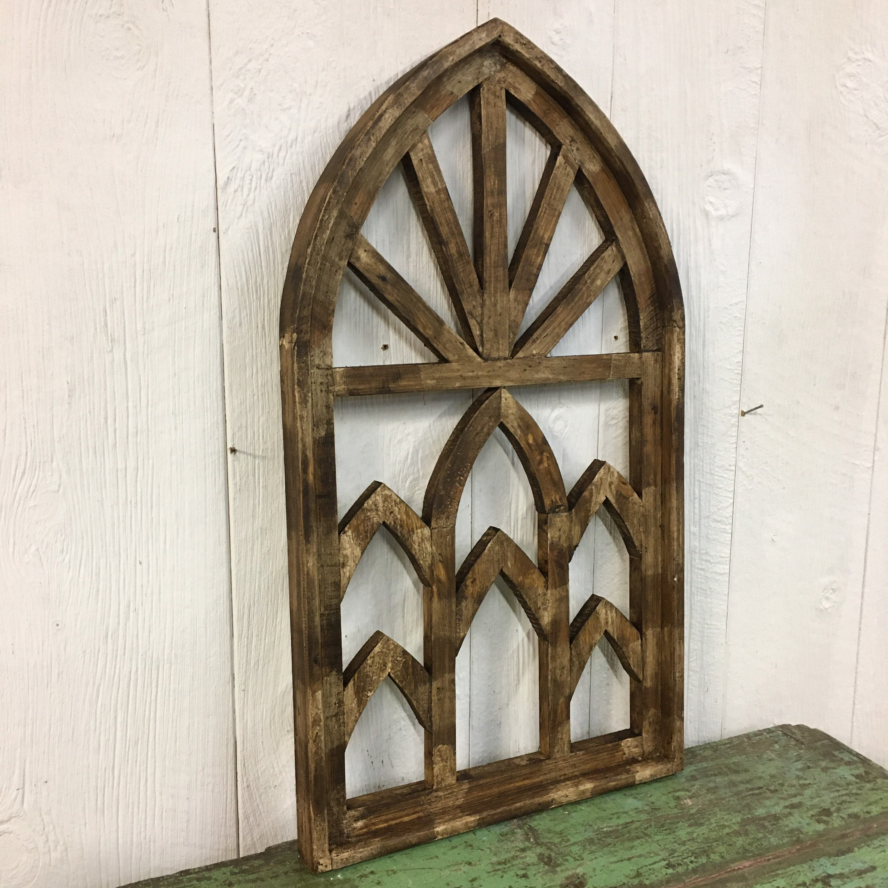 30x17 Cathedral Style Wooden Arch Wall Decor Window Art Zig Etsy