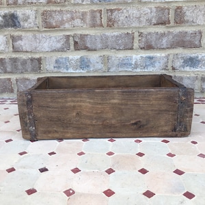 Rustic Primitive Farmhouse Decor Vintage Wooden Brick Mold W/ Iron Handles Box 13x6x4 Tray Planter Bowl Crate Bucket Drawer image 5