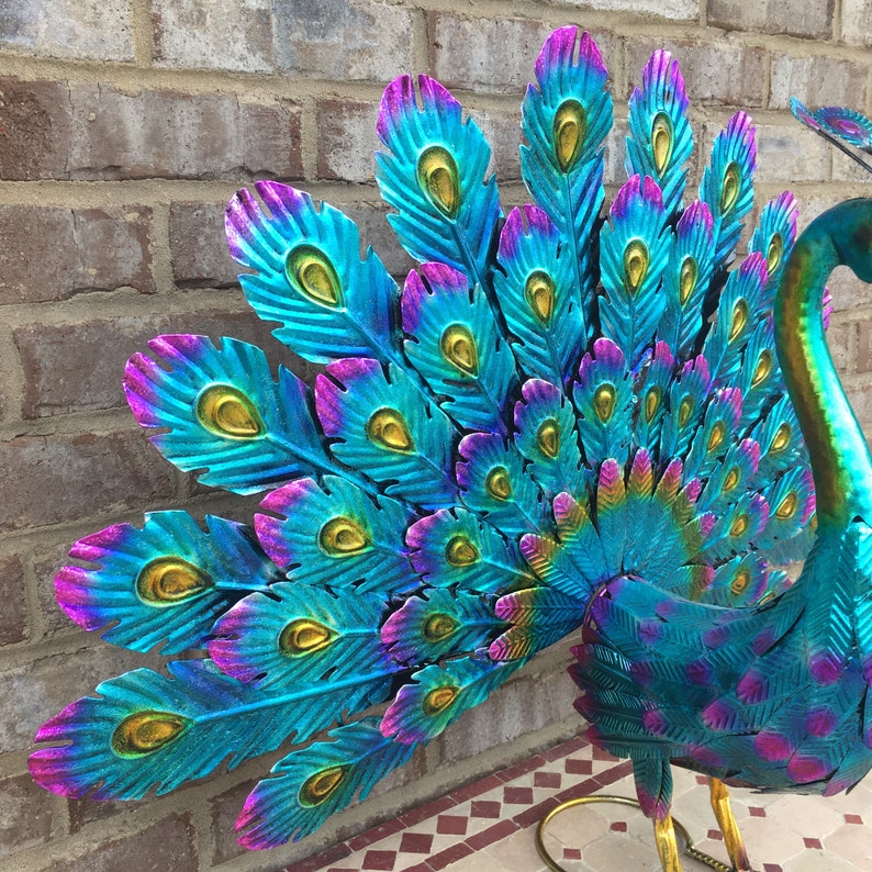 Beautiful Large Metal Peacock Statue Sculpture Garden Yard Art Etsy