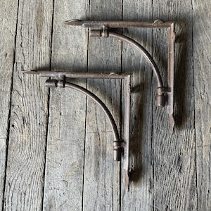 Juego de 2 soportes grandes de hierro fundido para estantes, estilo rústico antiguo de tienda general.