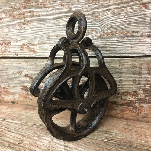 thumbnail image 2 of Cast Iron Pulley Wheel - 7.5 Inch Rustic Farmhouse Barn Decor Industrial Accent 2 of 14