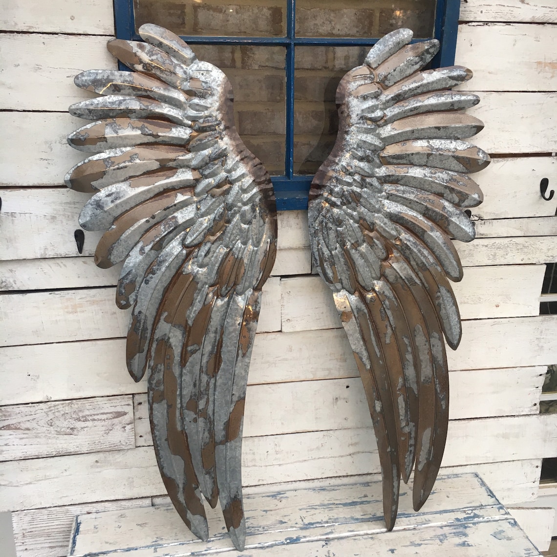 Large 43 Set Of Galvanized Metal Angel Wings Pair Rustic Etsy