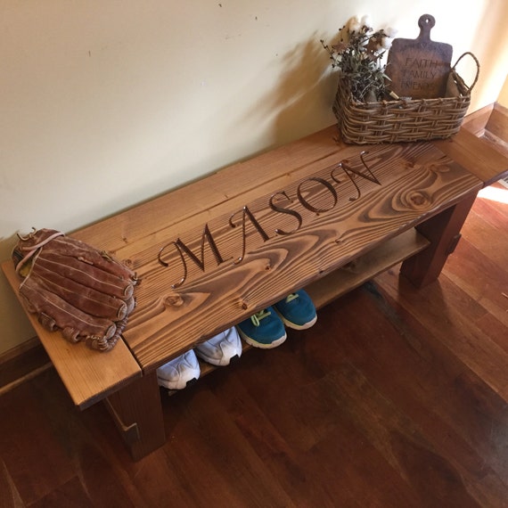 Personalized Entryway Bench With Shelf Farmhouse Dining Etsy