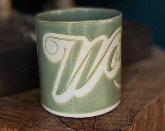 Wonderland hand made ceramic tumbler sage green