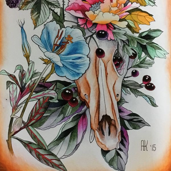 horse skull and flowers