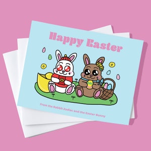 Tarjeta de felicitación de Pascua y Conejo del Zodiaco