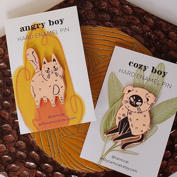 Copper Cat Hard Enamel Pins, Cute Original Angry Cat Pin Set