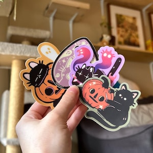 Spooky Kitties Halloween Sticker Set, Cute Demon Ghost Cat Matte Vinyl Stickers, Retro Fall Waterproof Illustration Decal, Spooky Season Art