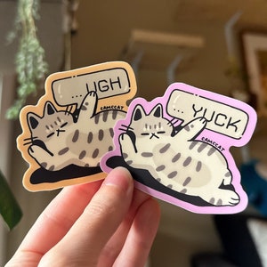 Lazy Tabby Cat Vinyl Stickers, Yuck Ugh 3in Matte Vinyl Decal