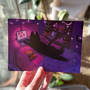 5 x 7 XOXO mini Art Print, 6 x 8 schattige kat Lofi slaapkamer artwork, kawaii originele illustratie, gezellige esthetische luie kat ontwerp, cadeau voor kattenliefhebber