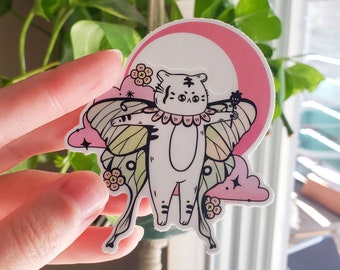 Magical Kitty Matte Vinyl Sticker, Cute Luna Moth Cat Sticker