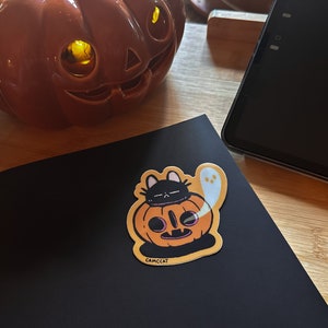 Spooky Kitties Halloween Sticker Set, Cute Demon Ghost Cat Matte Vinyl ...