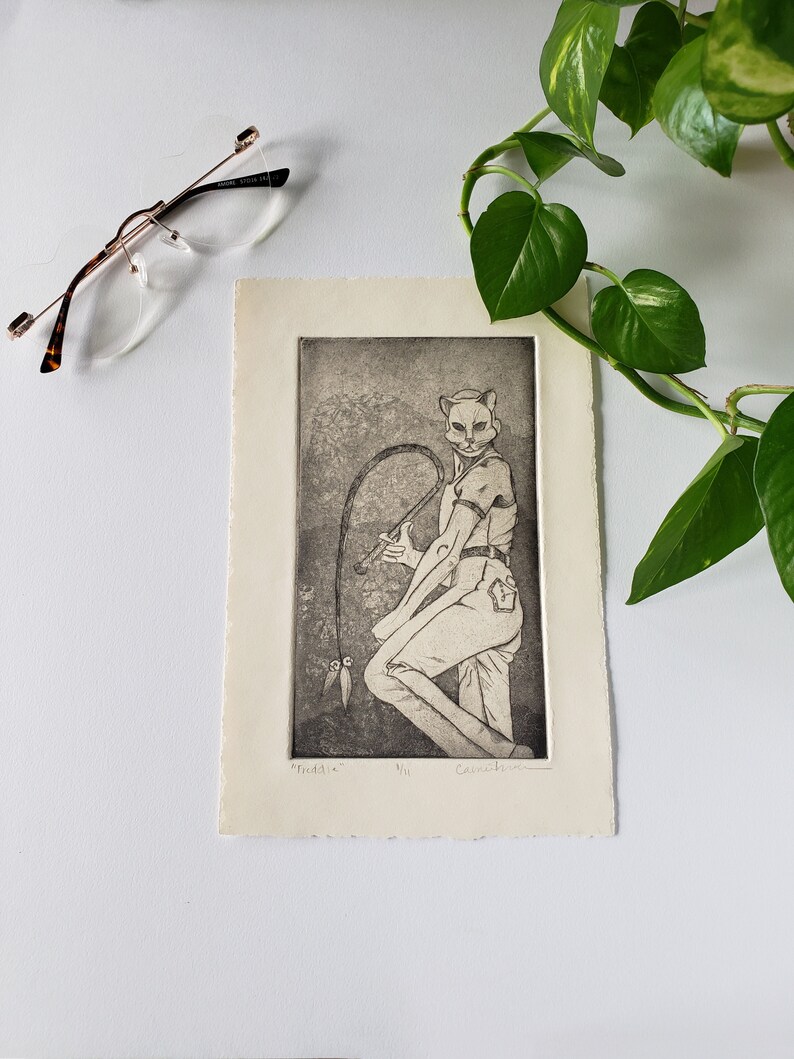 Original Spring Intaglio Print Wall Art Cat Handmade Print Freddie Mercury Illustration Intaglio Print Minimalist Unique Etched Print