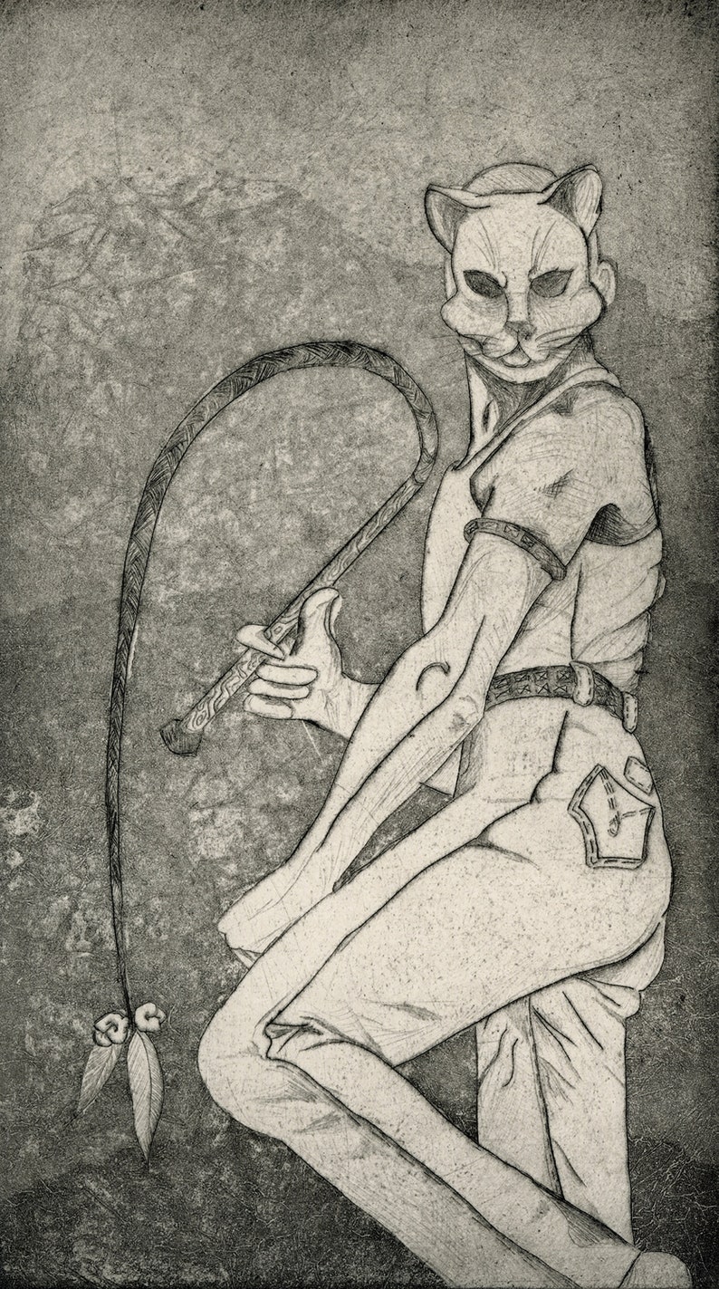 Original Spring Intaglio Print Wall Art Cat Handmade Print Freddie Mercury Illustration Intaglio Print Minimalist Unique Etched Print