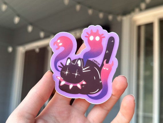 Spooky Demon Kitty Matte Vinyl Sticker, Cute Halloween Kitty Decal, Original Illustration Black Cat Spooky Season Fall Stationary Artwork