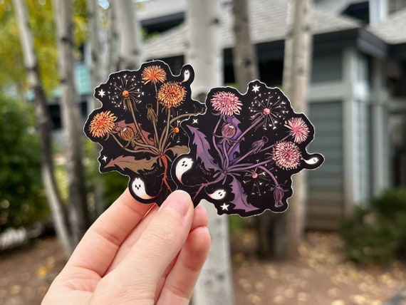 Cute Spooky Haunted Dandelion Sticker, Halloween Ghost Matte Vinyl Sticker Set, Original Dandelion Illustration Decal, Ghost Wild Flower Art