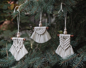 Lot de 3 décorations de Noël bohèmes en macramé, décoration bohème d'arbre de Noël, décorations de Noël bohèmes, décorations 2025, décoration de Noël