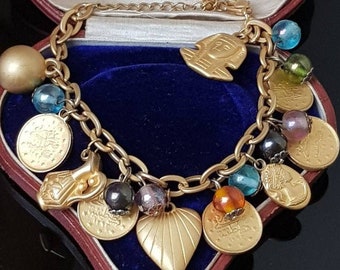 Vintage Egyptische heropleving cartouche hiëroglief farao goudkleurige bedelarmband
