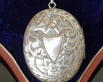 Antike viktorianische Sterling Silber ästhetische Medaillon Halskette | Antike viktorianische Sterling Silber Ivy griechischen Schlüssel Halskette Medaillon