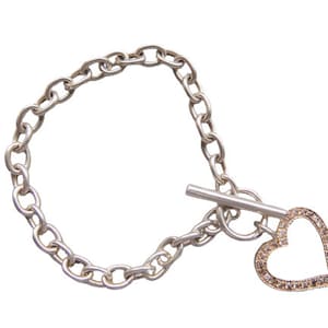 925 Sterling Silver Heart CZ Crystal Bracelet | 925 Sterling Silver Heart Bracelet | Sterling Silver Valentines Heart Charm Bracelet