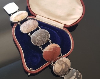 Antique Victorian Sterling Silver Agate Stone Bracelet| Scotrish Agate Sterling Silver Stone Bracelet