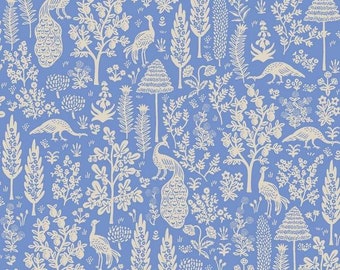 Baumwoll Popeline hellblau weiß Pfau Cotton&Steel camont rifle paper