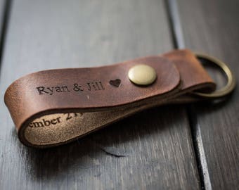 Customized Keychain, Personalized Keychain, Leather Key Chain, Custom Keychain - English Tan
