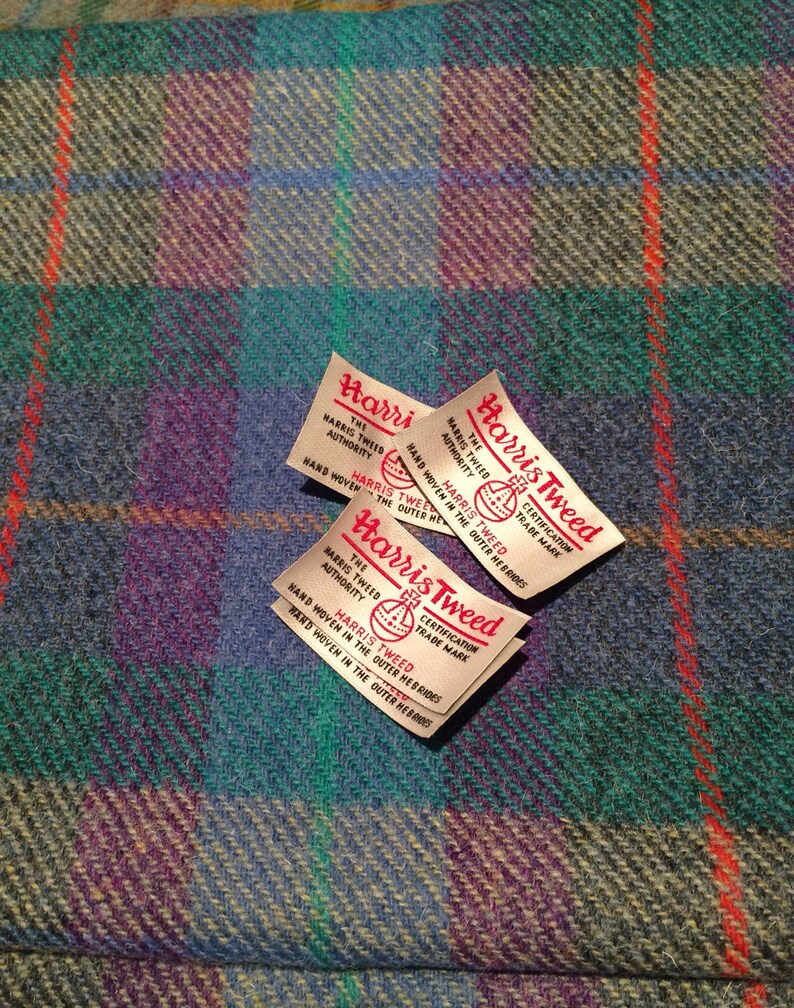 Harris Tweed Fabric Blue /& Black Tartan 100/% Wool With Authenticity Label All Sizes