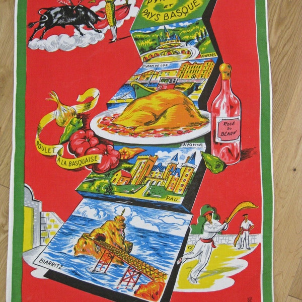 French souvenir tea towel Pyrenees et Pays Basque