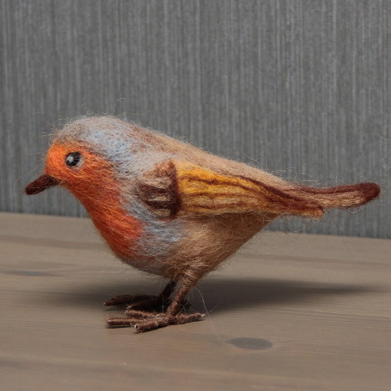 home decoration. Needle felted bird Redbreast Life size