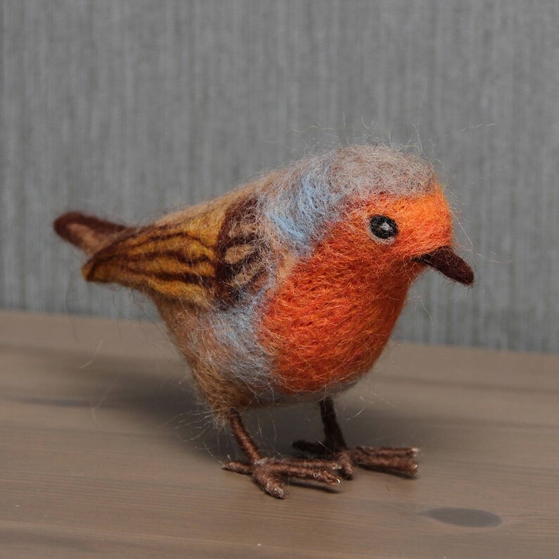 home decoration. Needle felted bird Redbreast Life size