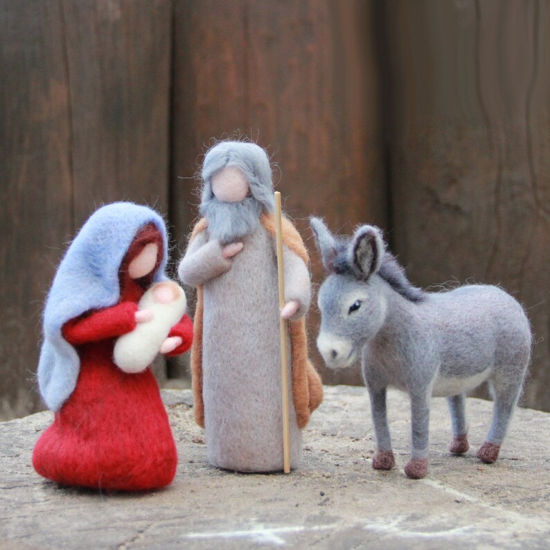 Needle felted Nativity Set with donkey Nativity Scene Holy Etsy