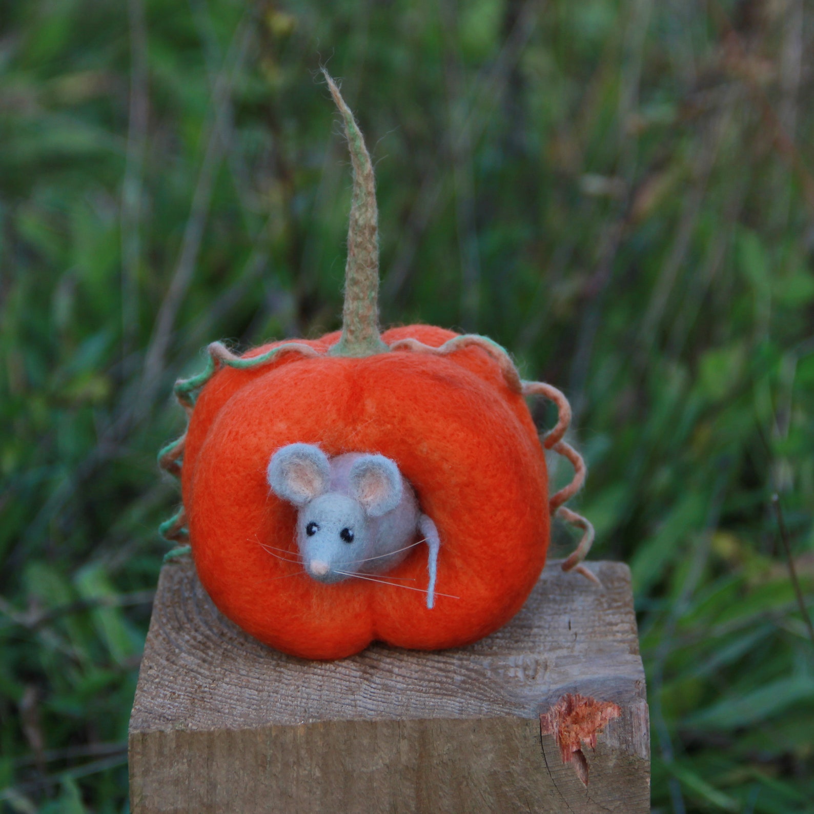Needle felted Halloween pumpkin and a mouse Halloween home Etsy
