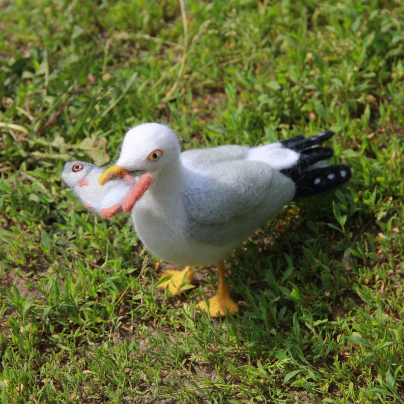 Needle felted bird Seagull wool life size bird real size bird sea home decor