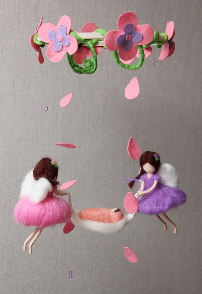 Needle Felted Baby Nursery Mobile Fairies and Baby Girl Boy Etsy