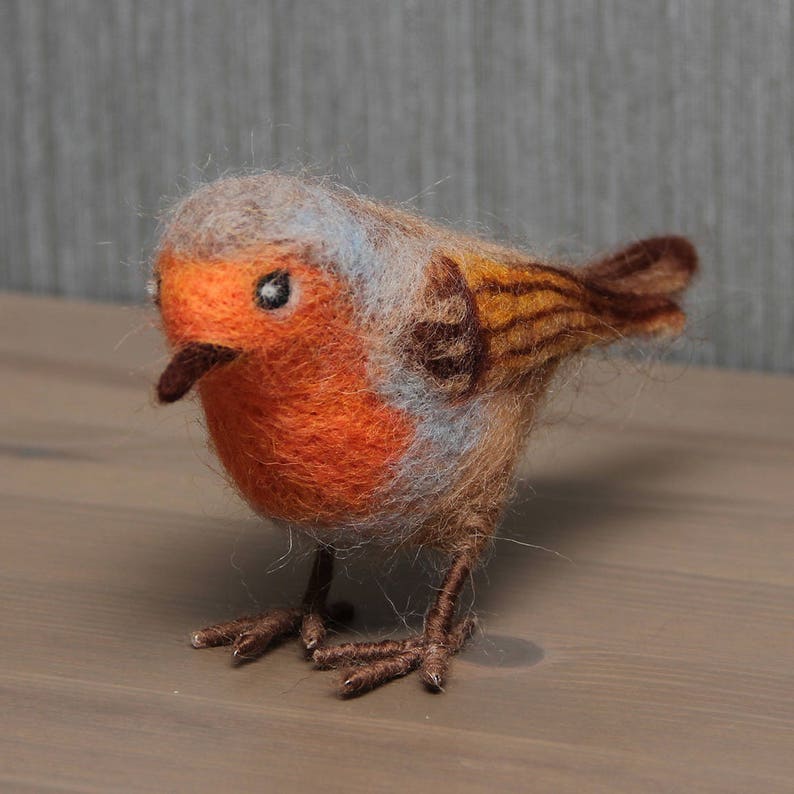 home decoration. Needle felted bird Redbreast Life size