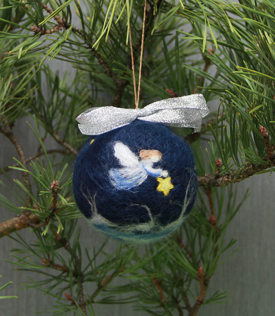 Waldorf needle felted Christmas ornament ball Angel wool Etsy