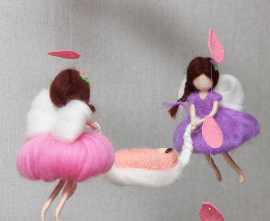 Needle Felted Baby Nursery Mobile Fairies and Baby Girl Boy Etsy