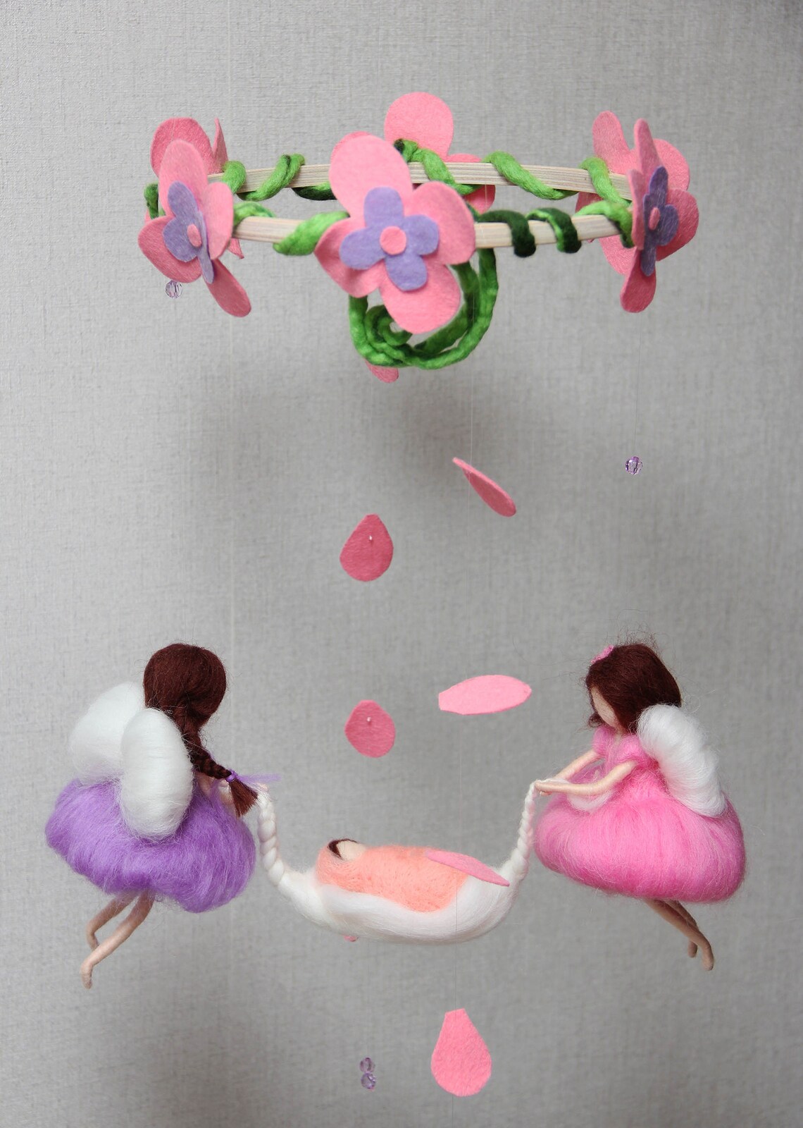 Needle Felted Baby Nursery Mobile Fairies and Baby Girl Boy Etsy
