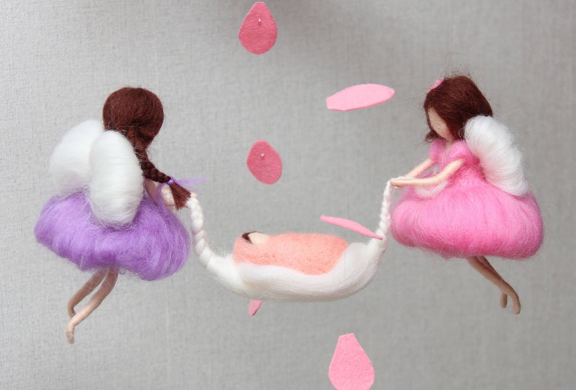 Needle Felted Baby Nursery Mobile Fairies and Baby Girl Boy Etsy