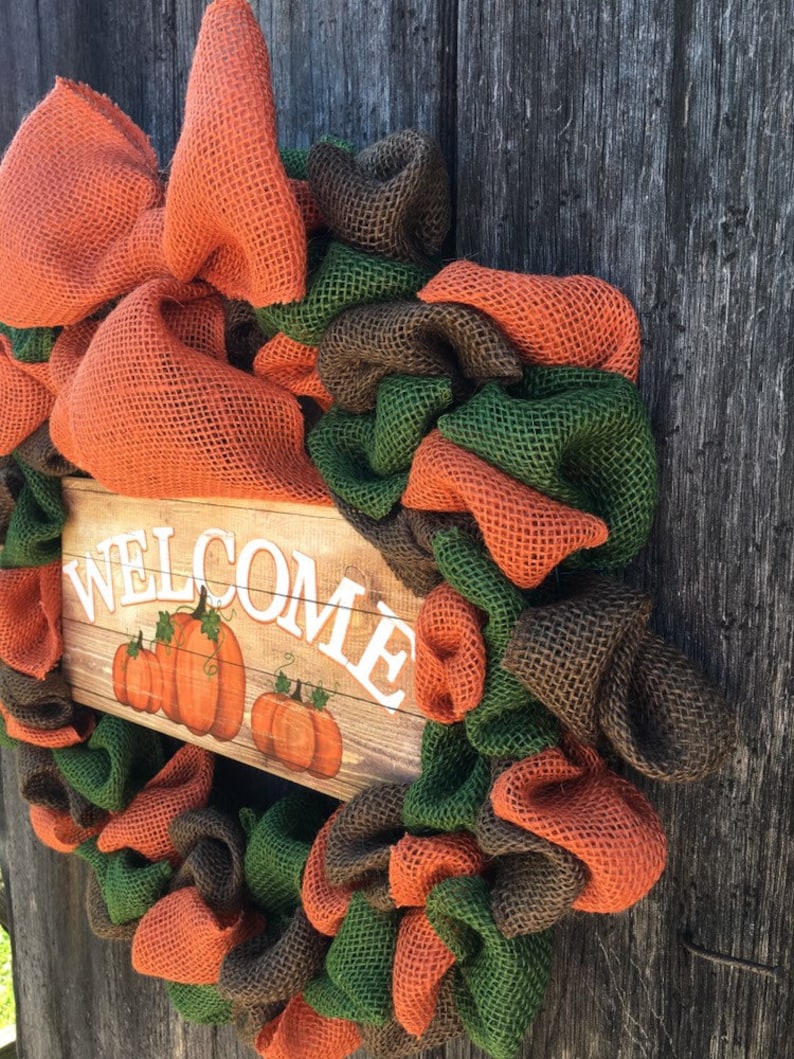 green and brown wreath Pumpkin wreath vintage truck Fall burlap wreath burlap wreath orange thanksgiving wreath thankful wreath