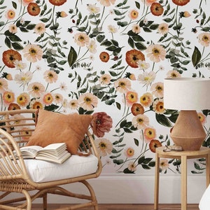 Pressed Floral Peel and Stick Wallpaper: Boho Neutral Tones