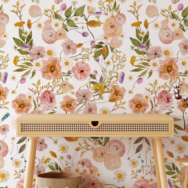 Zoe Wallpaper A309  Wallpaper Easy Match Removable Peel and Stick Repositionable Pressed Floral Watercolor Wallpaper