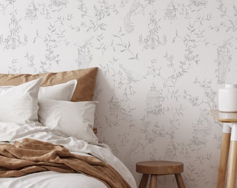 Romantic French Toile Wallpaper A346 Removable Self Adhesive Wallpaper, Peel and Stick WallpaperTraditional Pre-pasted