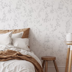 Romantic French Toile Wallpaper A346 Removable Self Adhesive Wallpaper, Peel and Stick WallpaperTraditional Pre-pasted