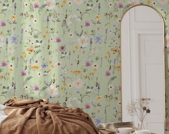 Papel pintado floral prensado en acuarela: fácil de colocar, despegar y pegar.