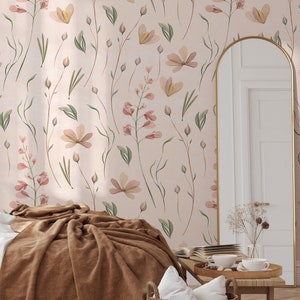 Botanical Wildflowers Mural KM213 - Large Scale Wallpaper Floral Peel and Stick Removable Repositionable or Traditional Pre-pasted