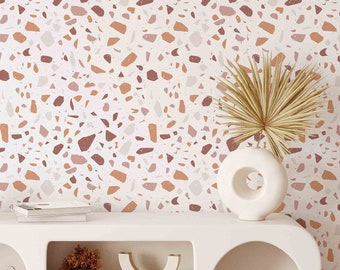 Coral and Terracotta Modern Terrazzo Wallpaper A154 Peel and Stick Removable Repositionable Neutral Minimalistic Abstract Boho