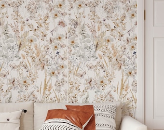 Pressed Floral Wallpaper: Neutral Watercolor, Peel and Stick
