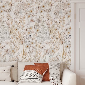 Pressed Floral Wallpaper: Neutral Watercolor, Peel and Stick